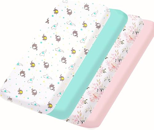 bimocosy Sábanas mini para cuna, paquete de 4 sábanas para bebé, tamaño de 38 x 26 pulgadas, para colchón de corral, mini cuna portátil, sábanas