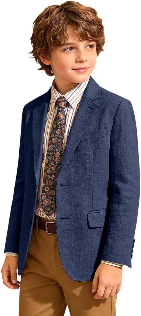 Boys Linen Suit Blazer Boy Sport Coats Slim Fit Casual Tuxedo Stylish Wedding Party Prom Homecoming Jacket