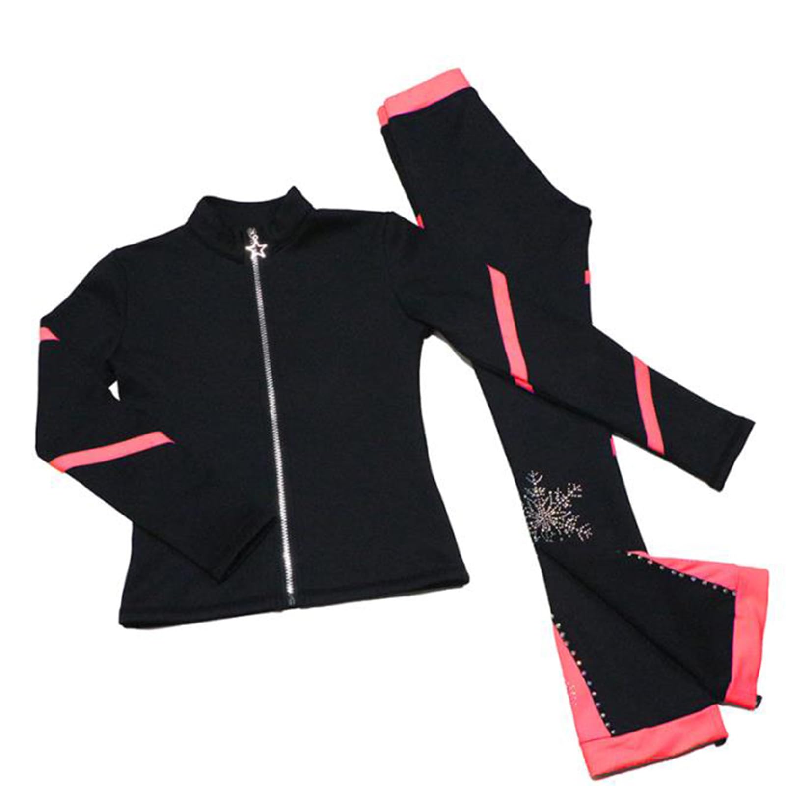 Pattinaggio Artistico Completi per Pattinaggio Ghiaccio, Ragazze e Donne, Giacca e Pantaloni Caldo e Traspirante, Pink, L, Manica Lunga