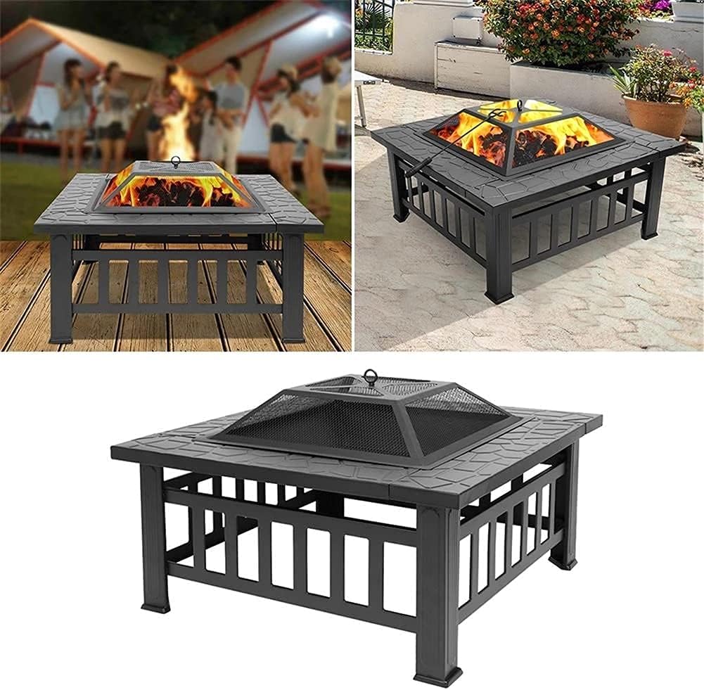 Garden Fire Pit Grill Bowl Grill Barbecue Rack Outdoor Fire Pit Garden Brazier Portable Courtyard Large Fire Bowl Cast Iron Fire Garden Outdoor for Patio Terrace Camping, Black 82x82x44cm