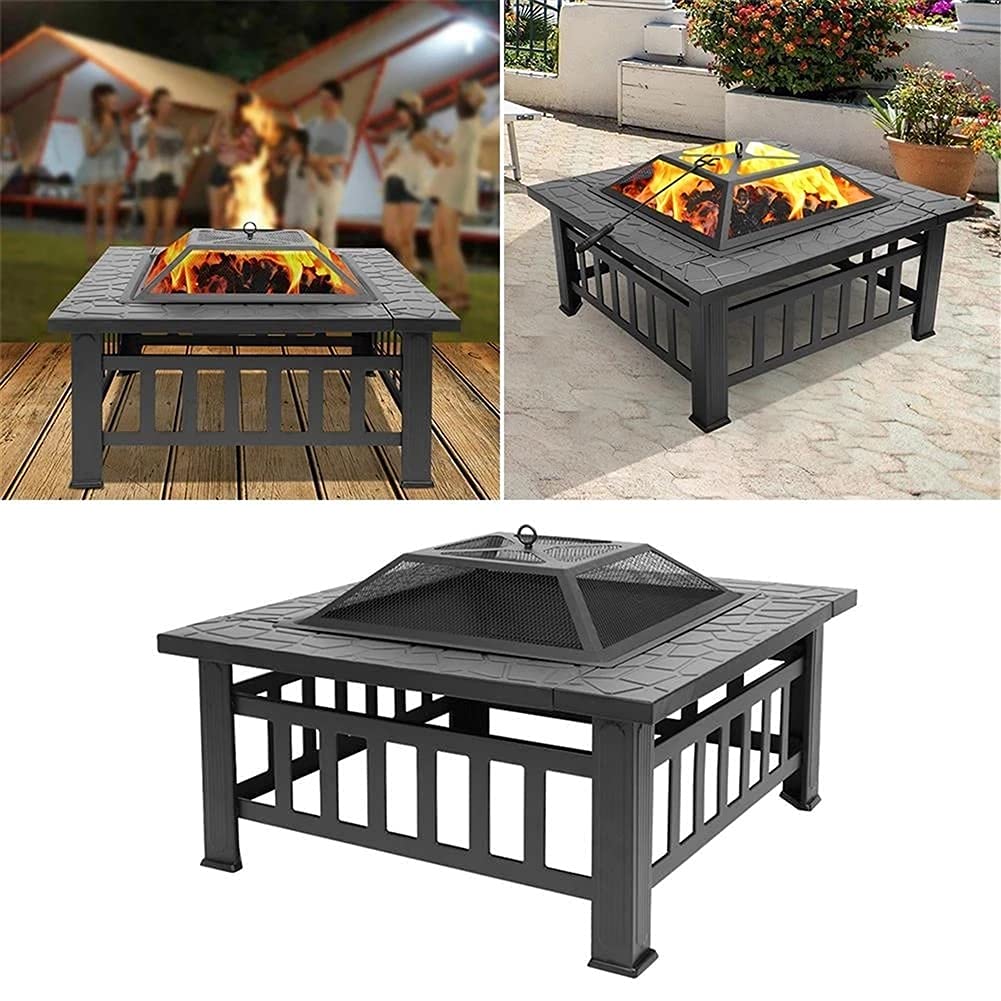 Palenisko ogrodowe, grill, grill, przenośny żeliwny duży palenisko na patio, taras i kemping, kolor czarny, 82 x 82 x 44 cm