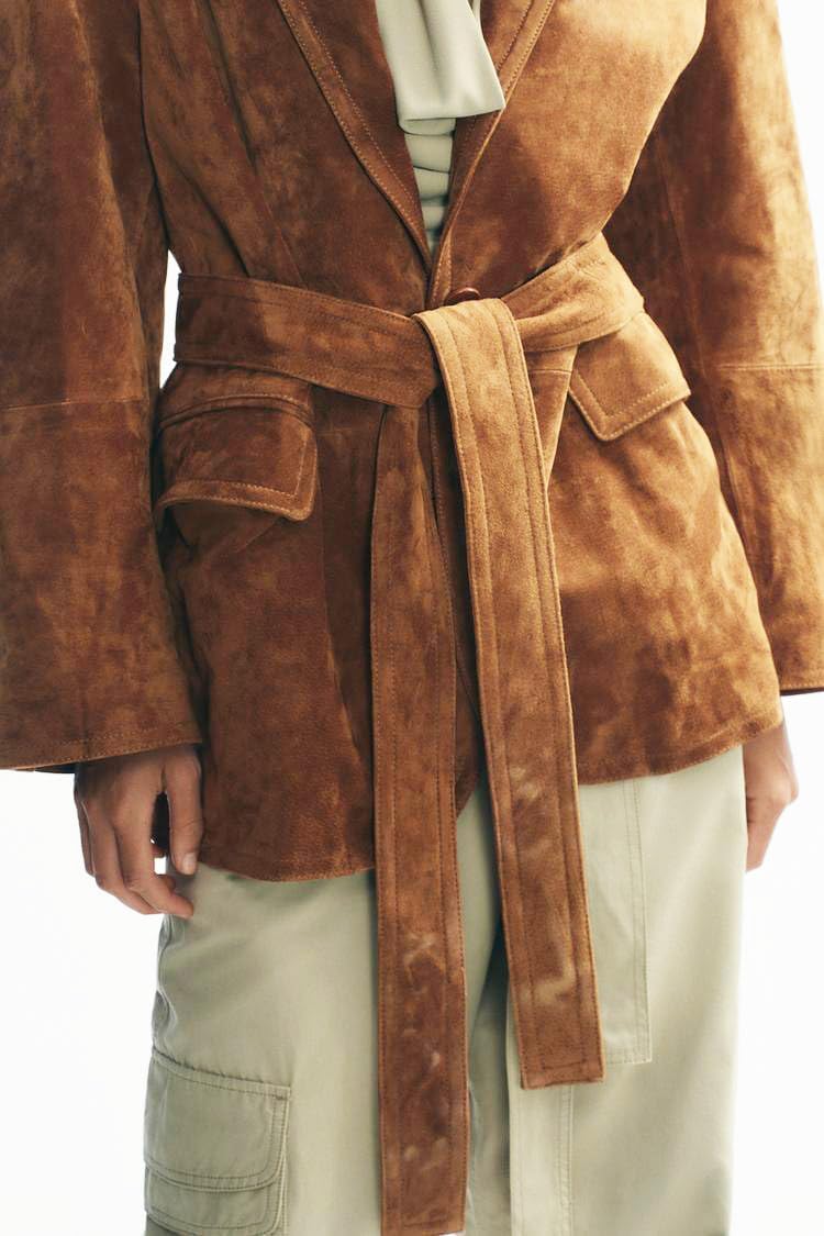 utcoco Womens Belted Faux Suede Jackets 2025 Fall Fashion Outfits Notched Lapel Leather Blazer Jacket