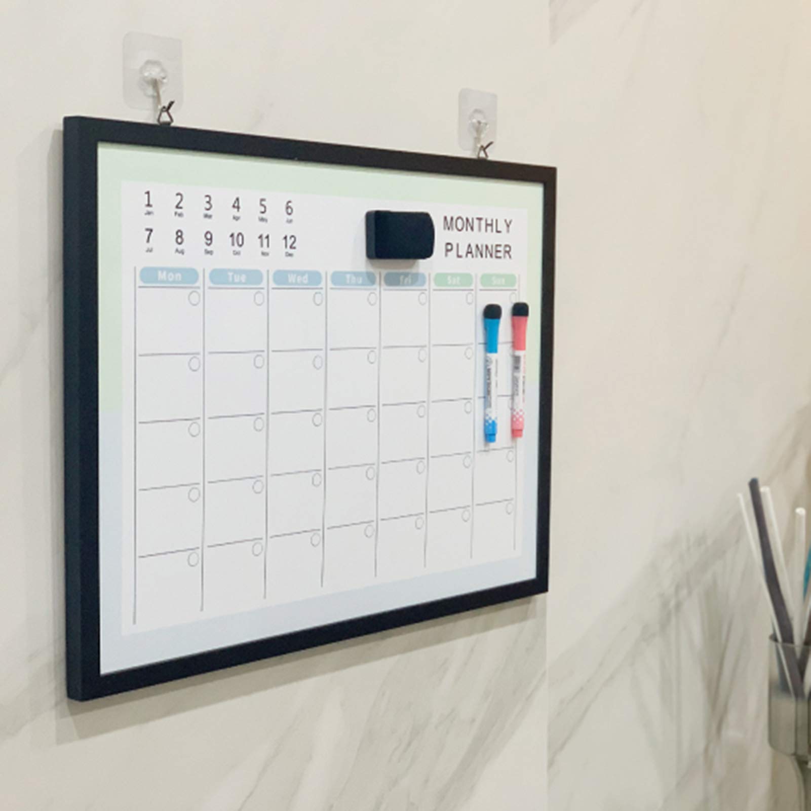Whiteboard Planificateur Mensuel Tableau Effaçable à Sec Tableau Blanc Magnétique Mural pour La Planification D'itinéraire Et Les Tâches à Faire, Cadre en Bo(Size:45X60CM,Color:Cadre en Bois Noir)