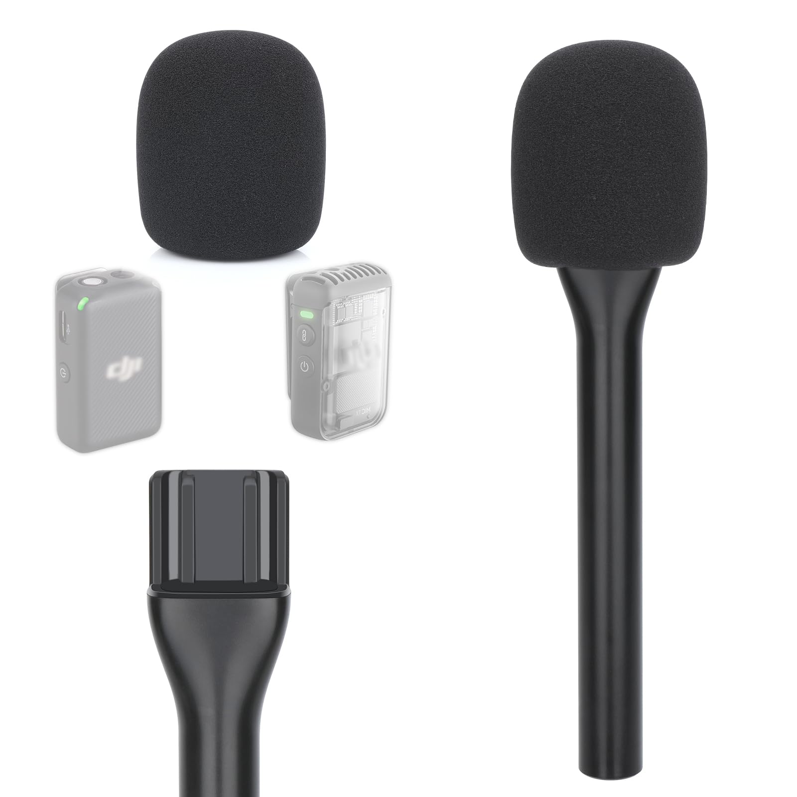 Adaptateur Poignée Pour Microphone DJI Mic Mini - Installation Magnétique, Longueur 13 Cm, Design Ergonomique Noir