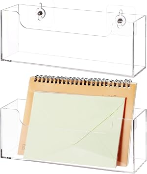 Homaisson Clear Acrylic Mail Holder Box for Desk or Wall Mount, Mail Organizer Countertop, Modern Wall Mounted or Tabletop Mailbox, Letter Storage Organizer Box Clear-2PCS