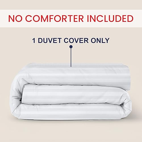 Miniatura 2 de Kotton Culture - Funda de edredón a rayas, 100% algodón egipcio, con cremallera y lazos en las esquinas, para todas las estaciones, tejido suave de