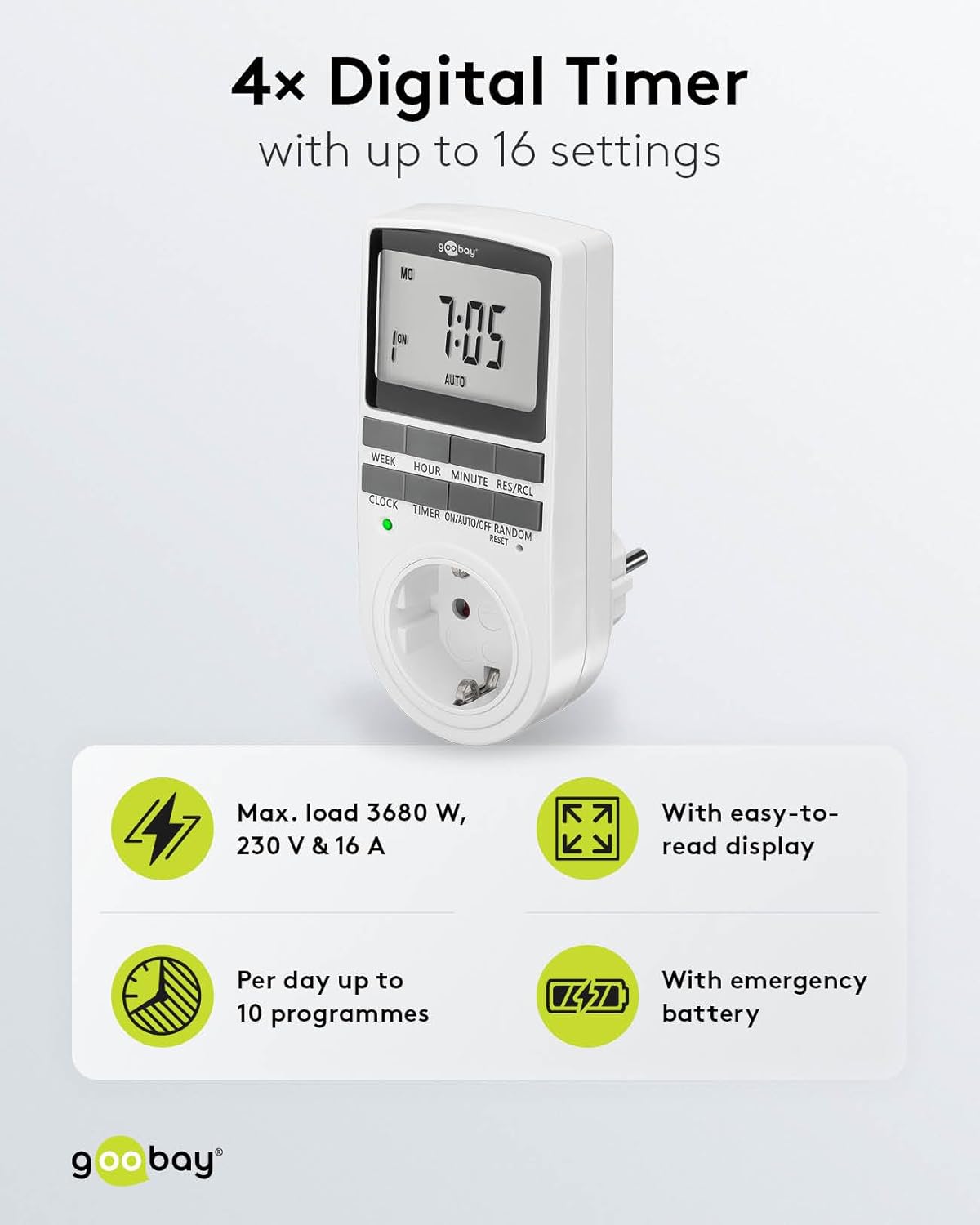 goobay Digital Timer with key features highlighted