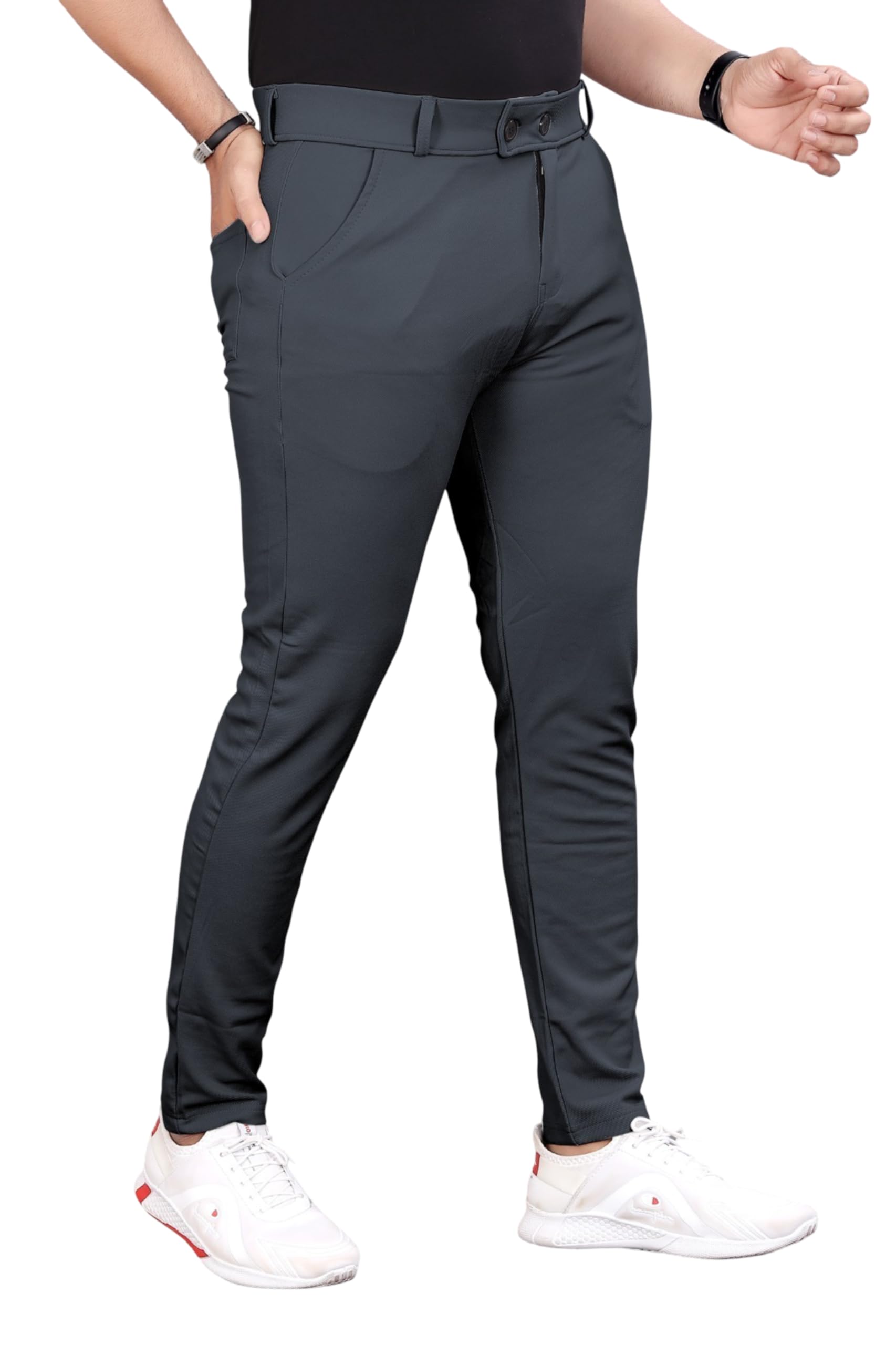 gibbonte Men's Slim Fit Formal Trousers | Mid-Rise Solid Bottoms with Button Closure | Stylish Office Pants (Pack of 1)-picture-41