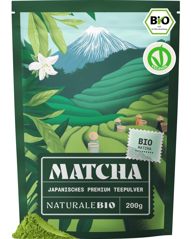 NaturaleBio Bio Japanisches Premium Matcha Pulver L-Theanin | 200 g. Premium Matcha aus erster und zweiter Ernte mit Antioxidantien für Matcha Latte, Smoothies und Iced Matcha. – Amazon Angebot