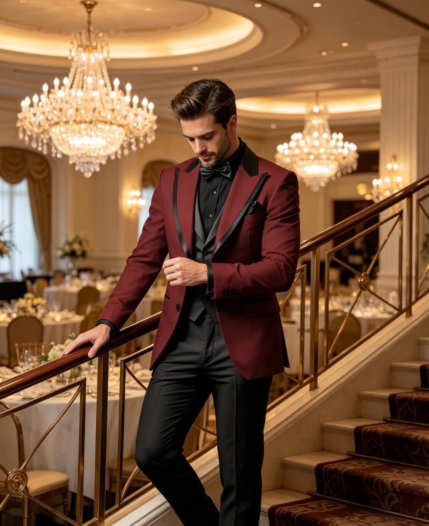 Mens Tuxedo Suit Set Slim Fit 3 Piece Tuxedo for Men Wedding Prom Suits Formal Fashion