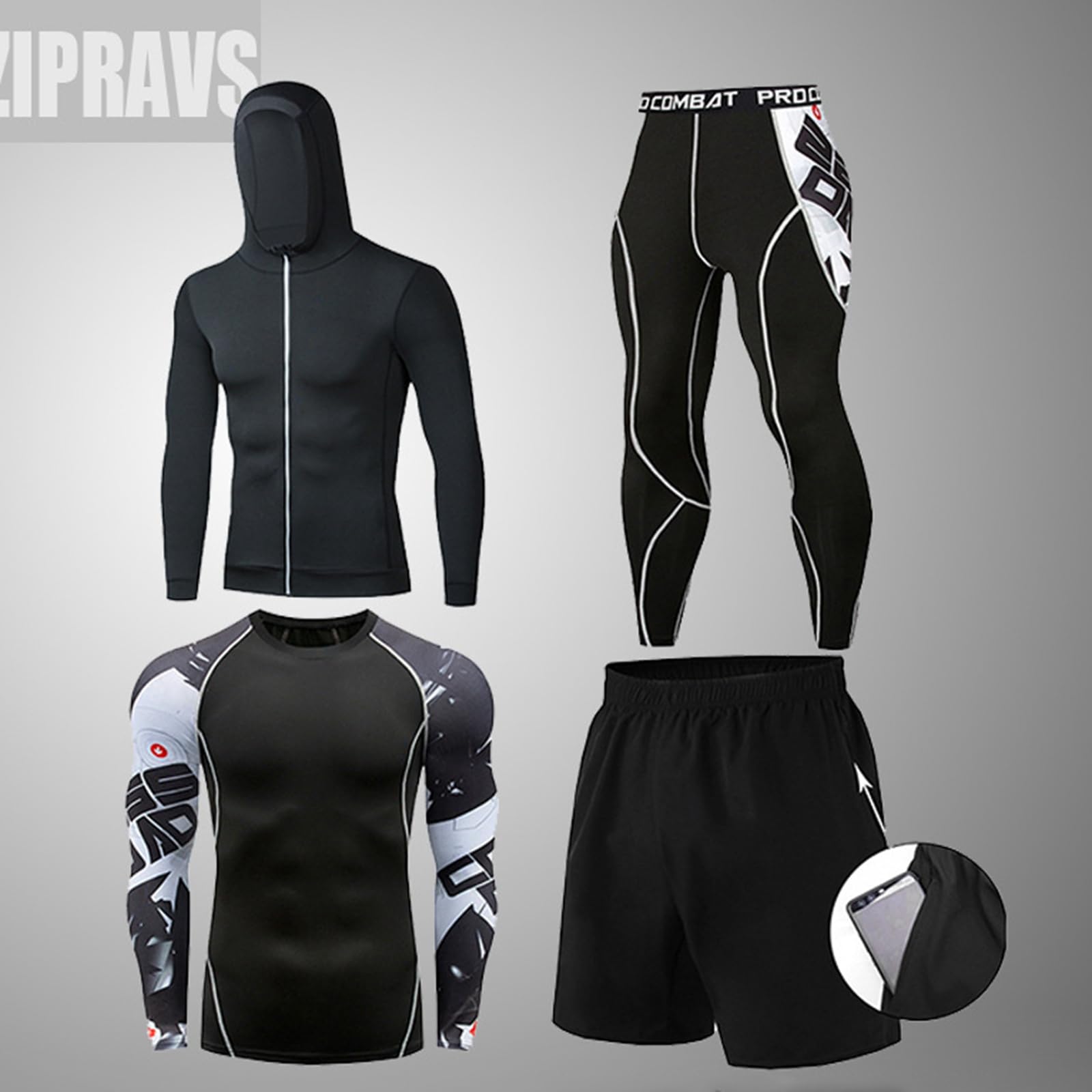 Set di quattro canottiere da uomo rinfrescanti e ad asciugatura rapida, con scollo rotondo, pantaloni lunghi da allenamento