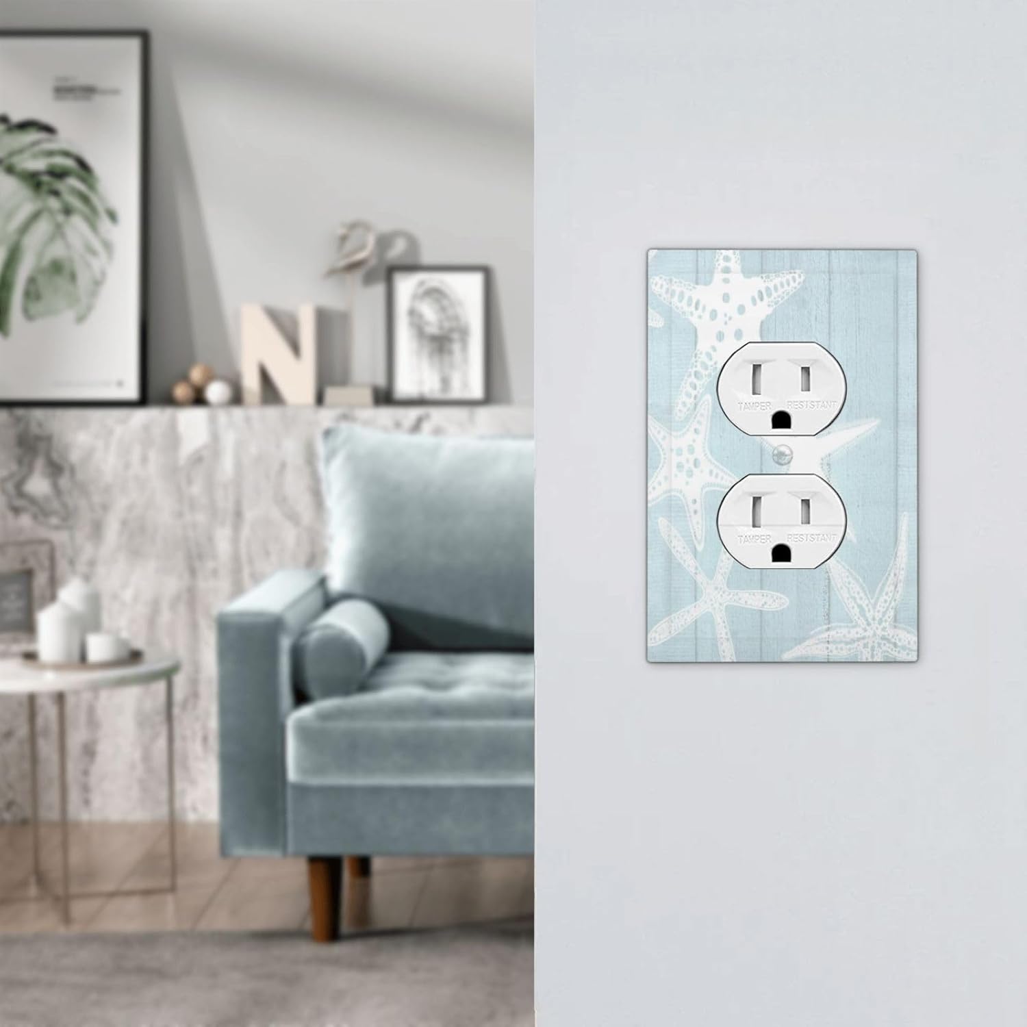 Beach Starfish Vintage Wood Rustic Country Ocean Outlet Covers 1 Gang Duplex Light Switch Cover Decorative Switch Plates Electrical Receptacle Faceplate Wall Plate for Farmhouse Kids Room Decor