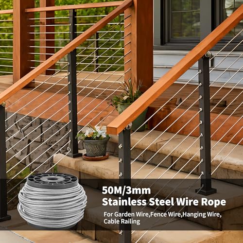 WENLISELL 50m Stainless Steel Wire Cable with M3 Cable Clamp, 7x7 Strand Core 3mm PVC Coated Wire Rope plastic coated for Garden, Fence, Hanging - Image 4