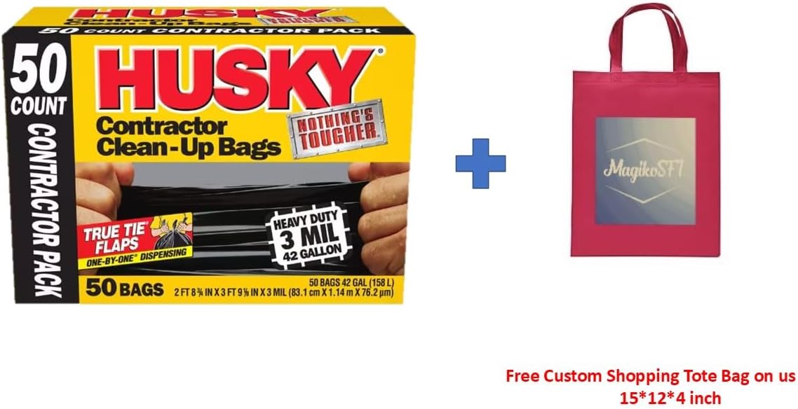 42-Gallon Contractor Clean-Up Trash Bags (50 Count) Plus Free MagikoSFI Custom Shopping Tote Bag