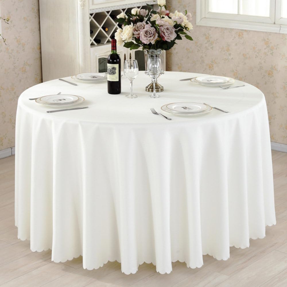 Nappe ronde lavable polyester blanc crème D300 cm pour table de banquet