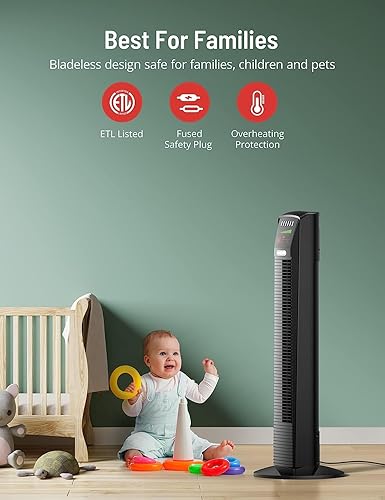 Miniatura 7 de PARIS RHÔNE Tower Fan, Oscillating Quiet Cooling Fan with Remote, Digital Thermostat,12H Timer, 3 Speeds & 4 Modes, Portable Stand Up Floor