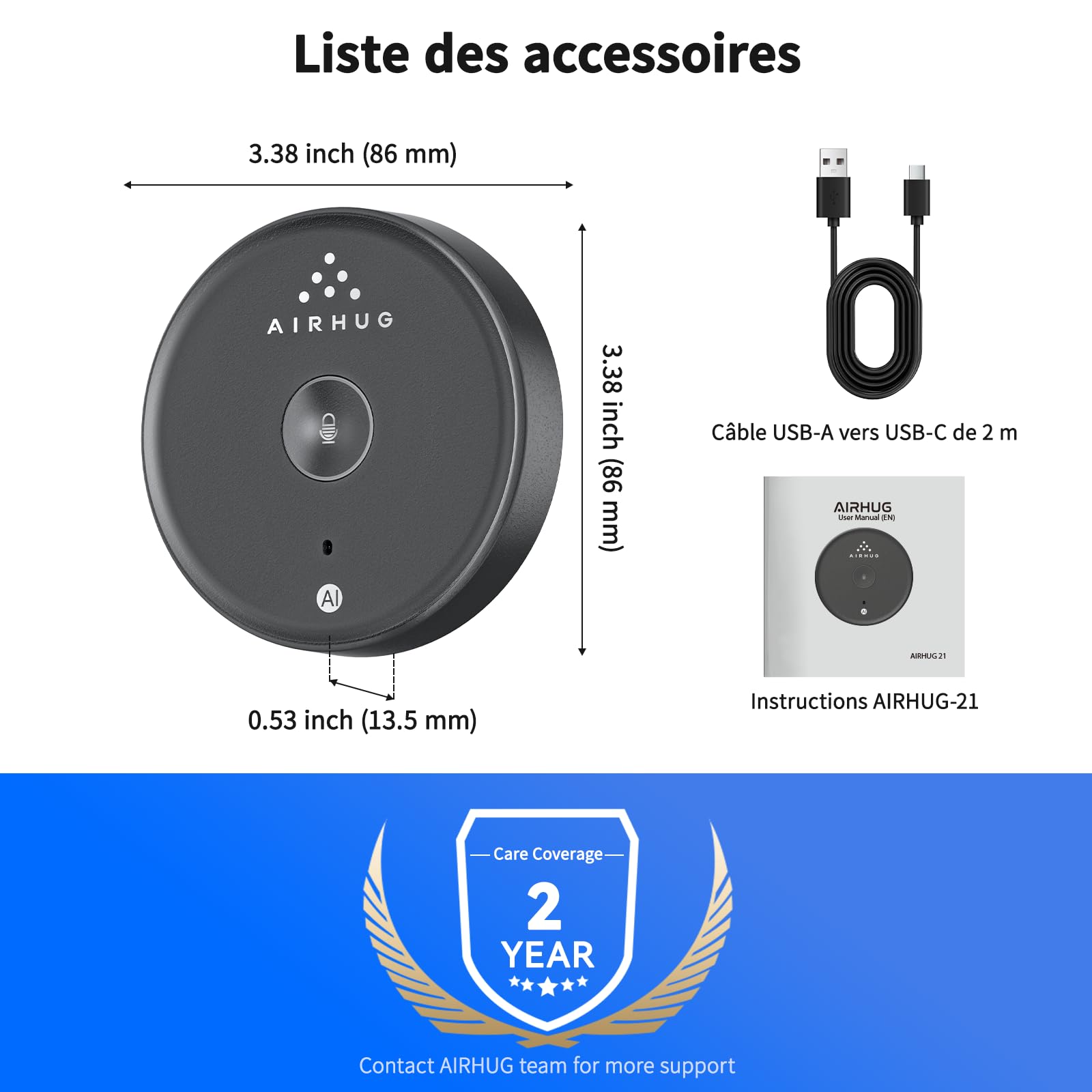 Microphone USB sans haut-parleur, microphone d'ordinateur de bureau, bouton muet avec indicateur LED, réduction du bruit AI, microphone externe omnidirectionnel Plug & Play pour ordinateur portable