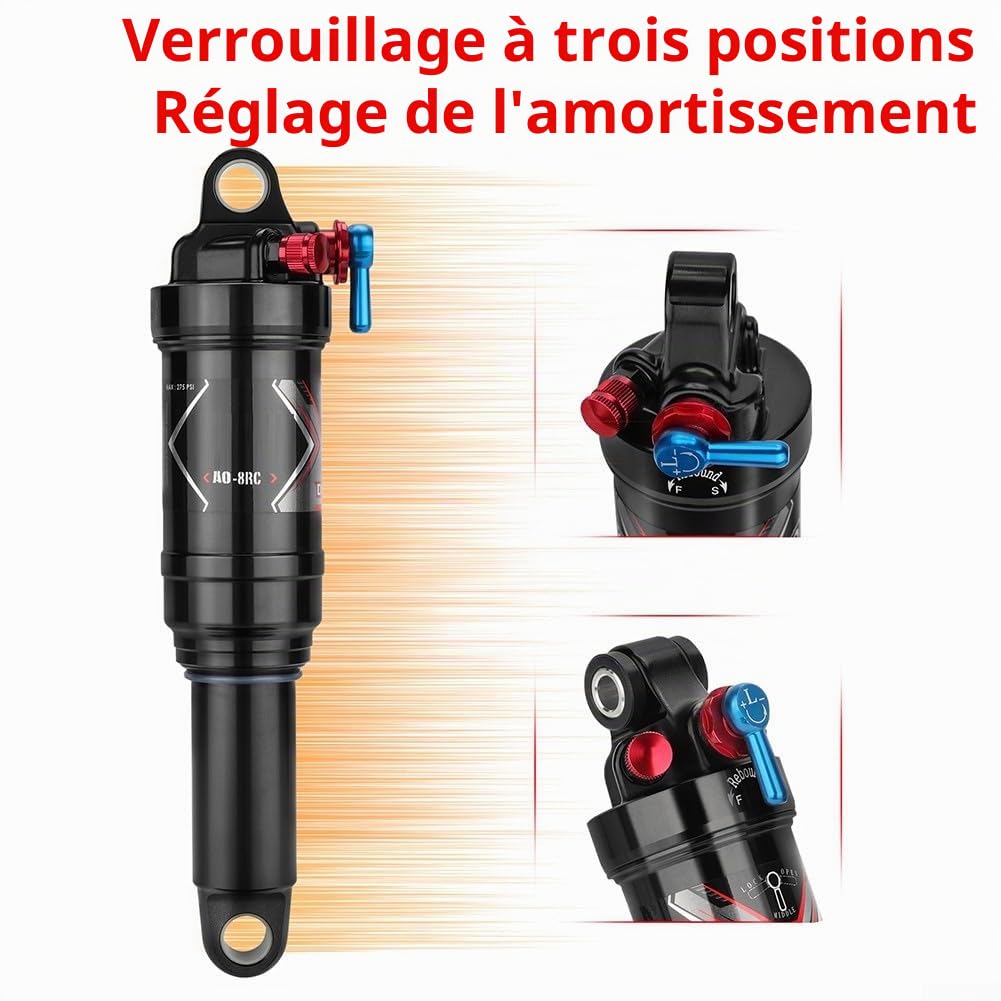 Besttoolifes Amortisseurs VTT Amortisseur arrière à air 165/190/200/210mm - Rebond/Verrouillage/Pression d'air réglable (190mm)