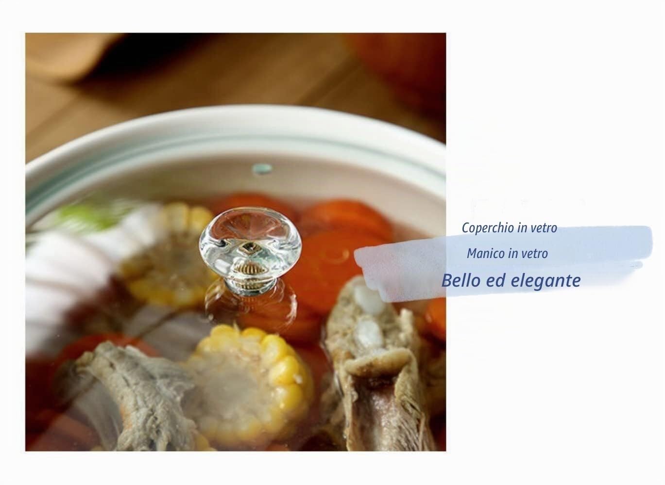 Tureen da zuppa con coperchio e mestolo, set da 2 l, in ceramica con coperchio in vetro, ciotole da zuppa con doppio manico, porcellana, bianco, adatto al microonde e lavastoviglie