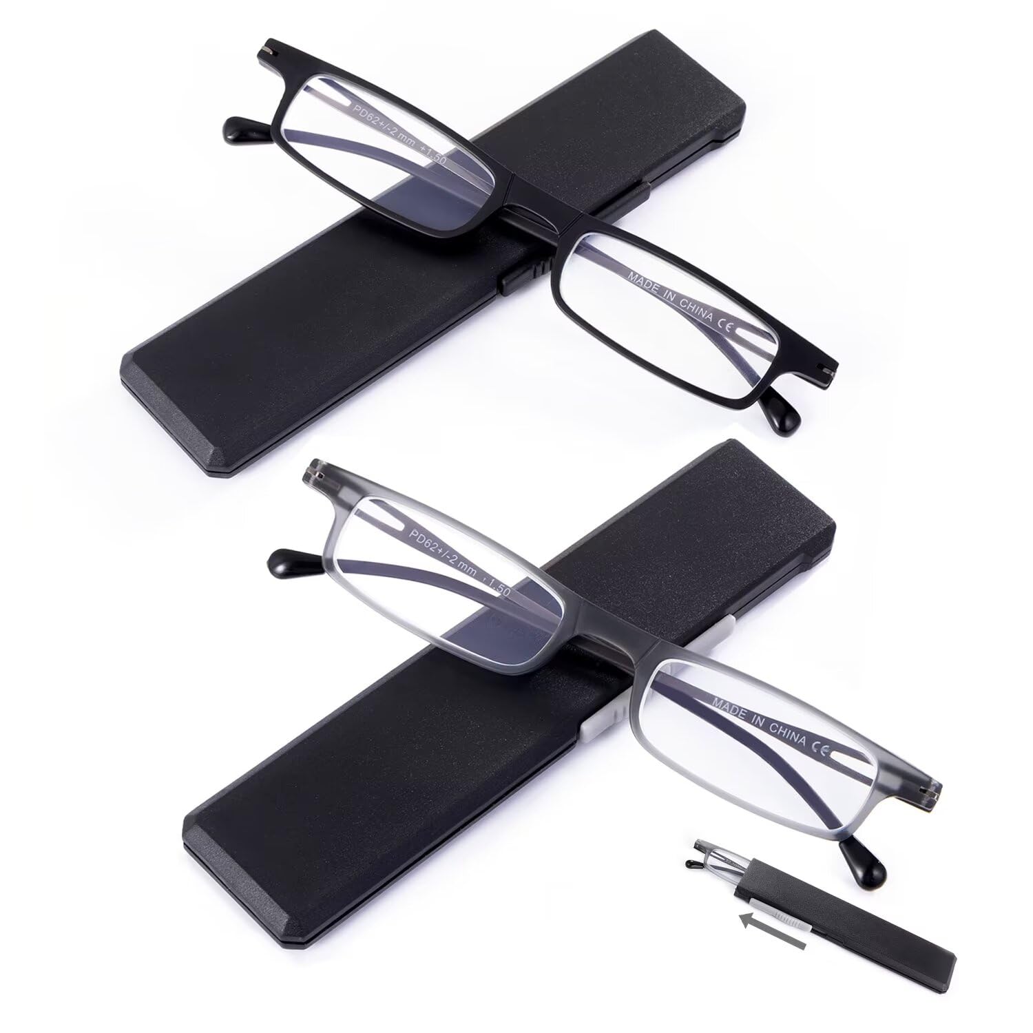 SKYWAY 2 Pack Ultra thin Folding Reading Glasses for Women Men Metal Lightweight Blue Light Blocking Foldable Compact Computer Glasses Black +3.0