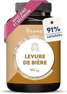 Levure de Bière 1100 mg – Efficacité Prouvée Sur les Cheveux – Pousse Cheveux, Ongles, Peau - Avec Zinc, Sélénium, Vitamines B – 120 gélules - 2 Mois – Vegan - Fabriqué en France - Vitavea