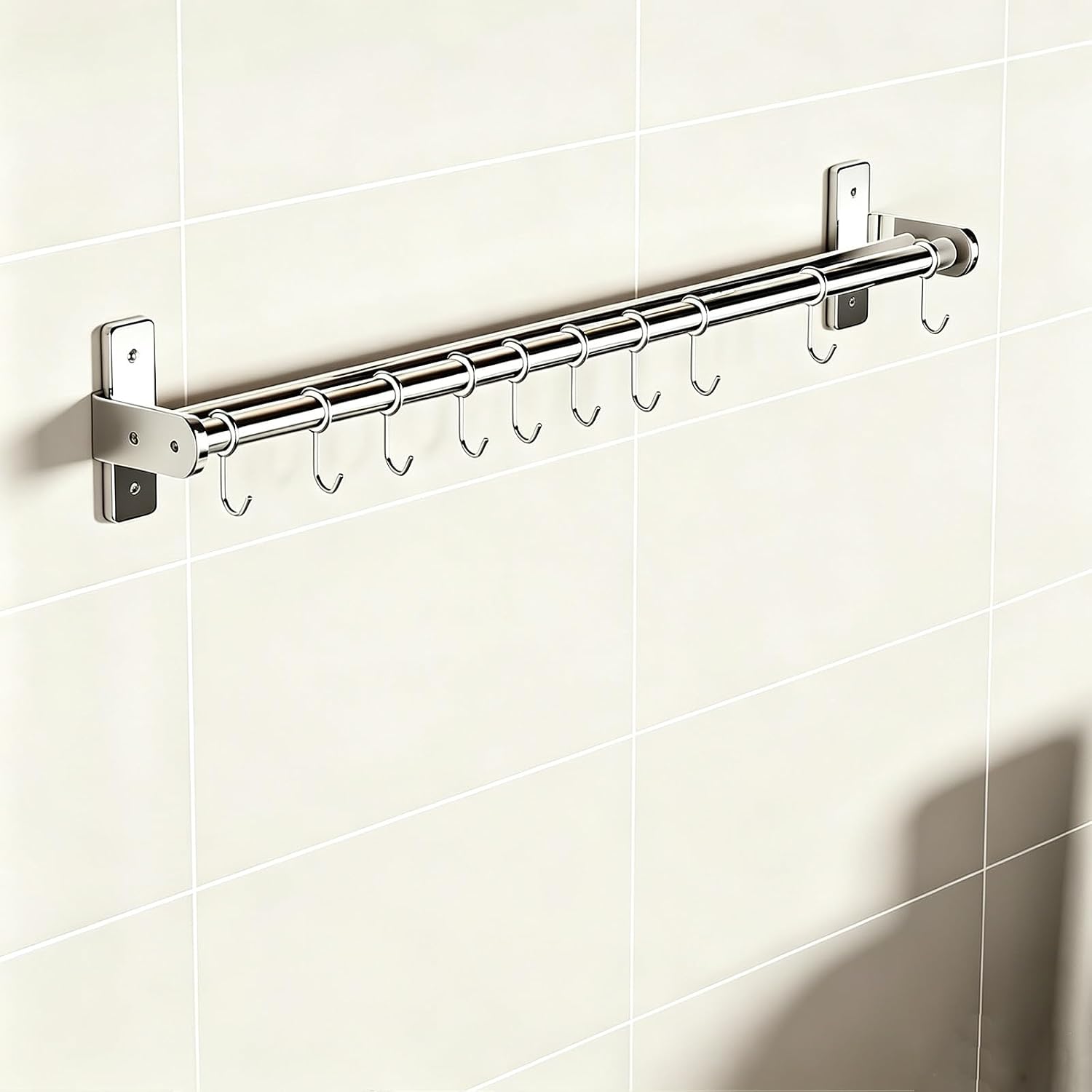 Stainless Steel Kitchen Utensil Rail, Wall Mount Rack, Load 110 Lbs