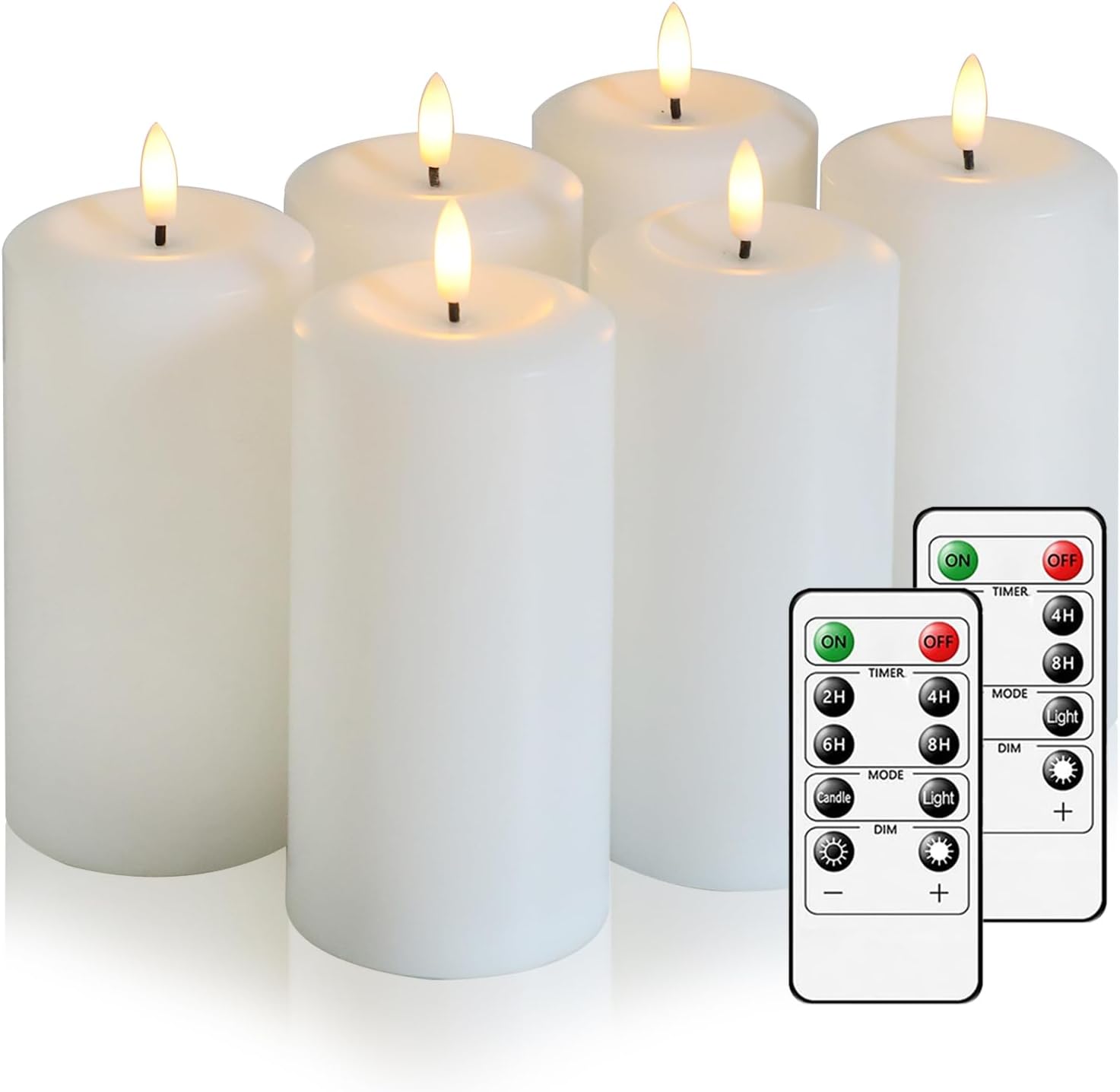 Flameless Candles Battery Operated with Remote and 2/4/6/8 H Timer, 6pcs Flickering Fake Electric Candles for Festival Wedding Home Party Decor (D3 x H 6") (White)