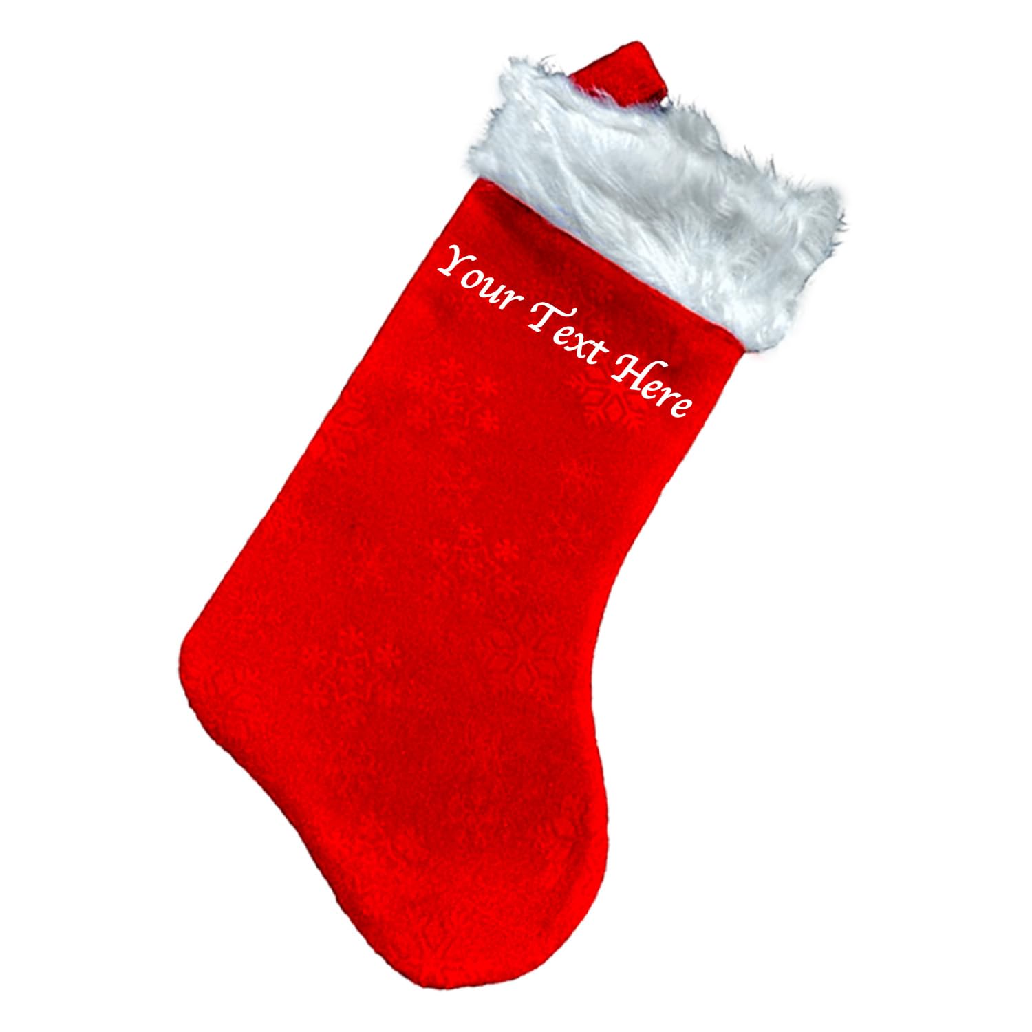 Personalised Christmas Stockings Custom Name | Red & White Plush Stocking Singe, Fireplace & Tree Hanging Ornament | Ideal for Gifts & Xmas Holiday Party Decoration for Kids & Adults | 50cm X 21cm