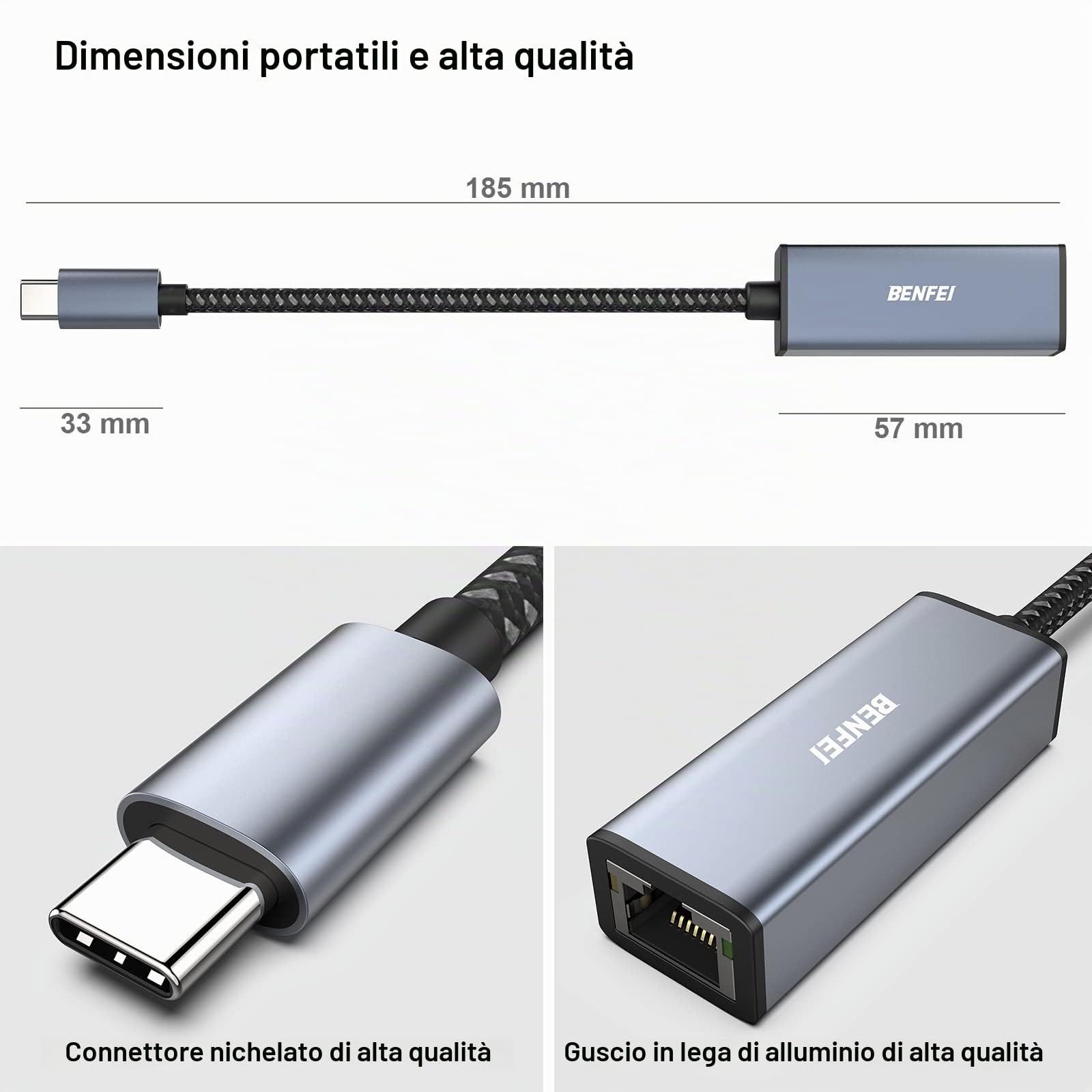 BENFEI Adattatore USB C a Ethernet RJ45 LAN Thunderbolt 3/4 per iPhone 15 Pro MacBook Pro Air 2023 iPad Pro iMac