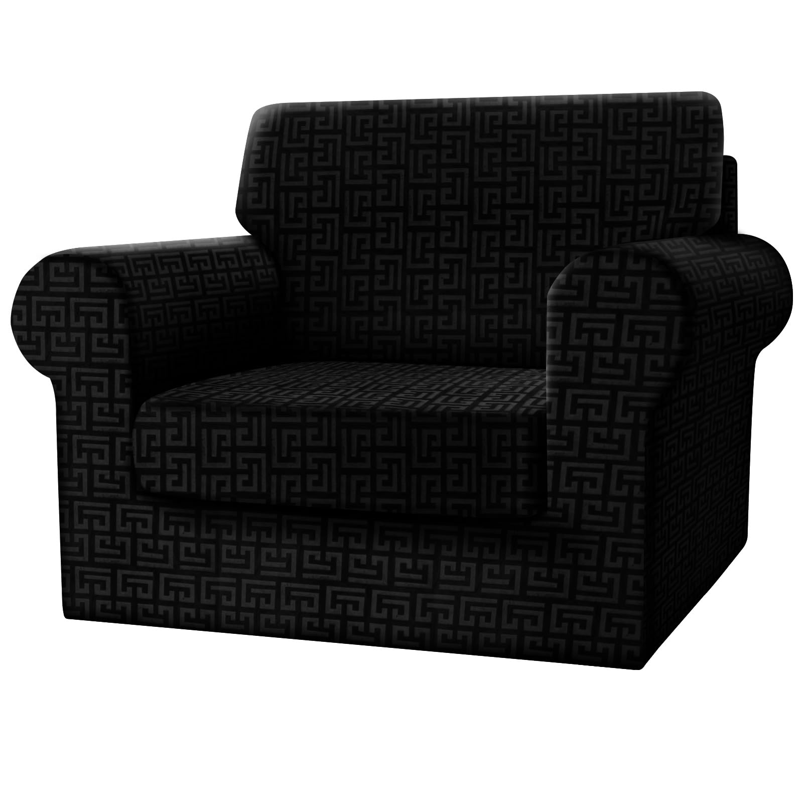 SYLC Fitted Single Sofa Cover, 3 Piece Sofa Slipcover With 1 Seat Cushion Cover And 1 Backrest Cover, Settee Covers Stretch Velvet Anaglyph(Black,Chair - 3 PCS)