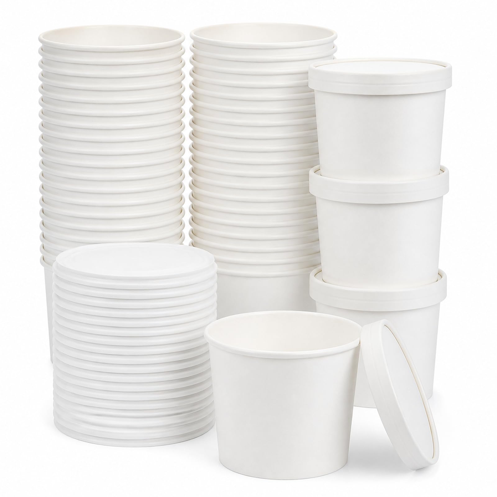 STARVAST 50 vasos de sopa de papel con tapa, 480 ml, vasos desechables con tapa, vasos con revestimiento interior de PLA, cuencos desechables para ensaladas, helados, sopa, café