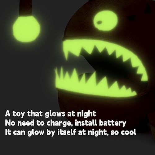 Miniatura 2 de FRANKIEZHOU Pez pescador realista luminoso de felpa marrón de 9.8 pulgadas de profundidad de pez de mar, que brilla en la oscuridad, suave felpa de