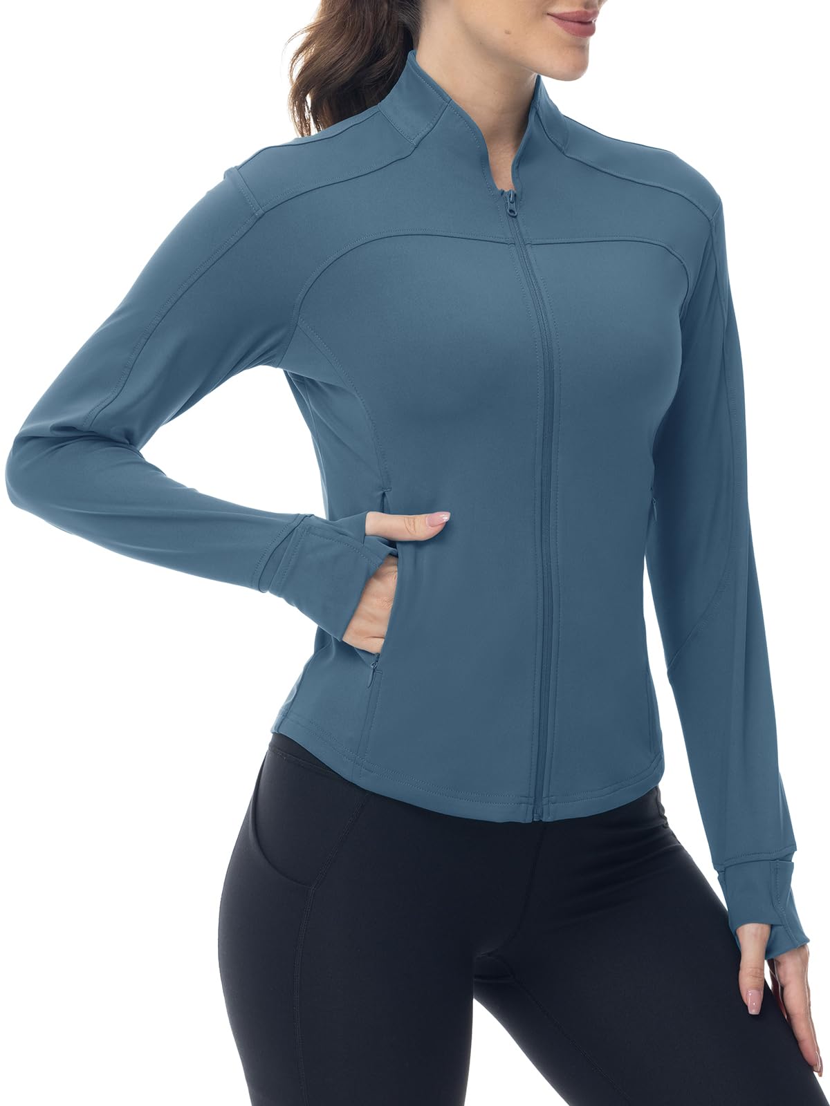 YSENTO Damen Sportjacke Laufjacke Funktionsjacke Wanderjacke Leicht Langarm Yoga Gym Sport Oberteil Atmungsaktive mit Daumenloch