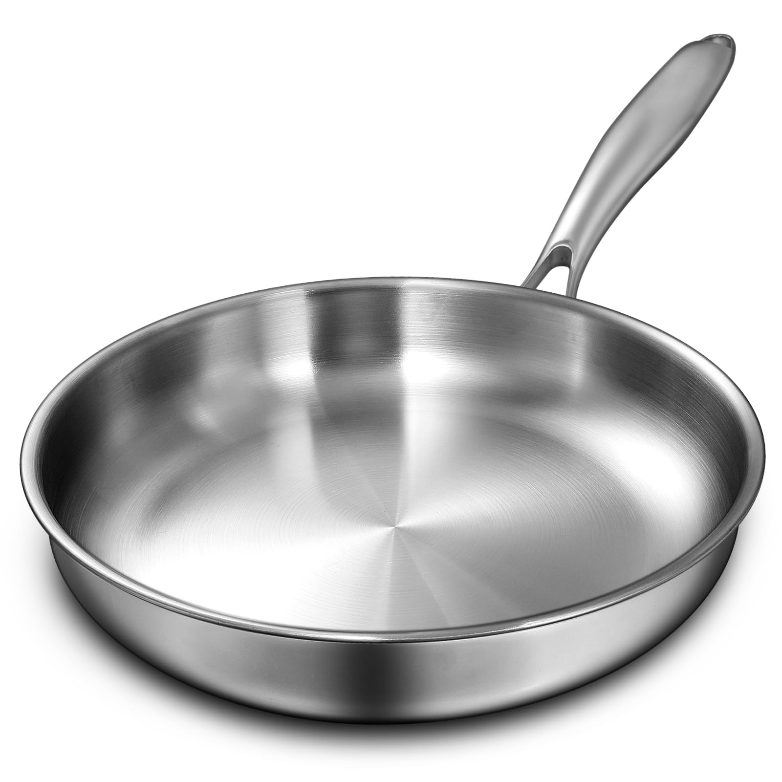 Sartén de acero inoxidable de tres capas de 12 pulgadas, sartén, sartén de inducción, apta para lavavajillas y horno, calor rápido y uniforme, mango resistente y desmontable