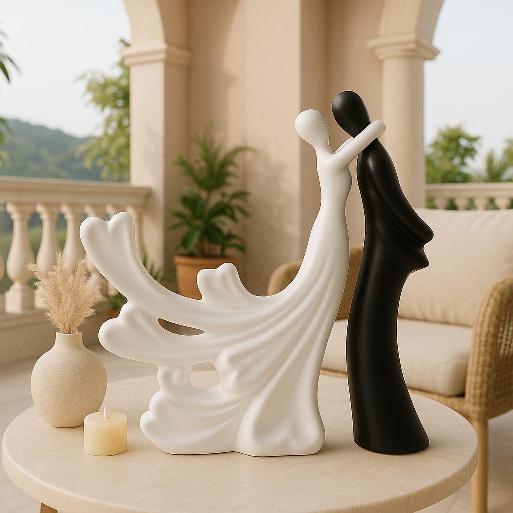 LADROX® Passionate Lover Hugging Couple Figure | Beautiful Home Decor - (Set of 2, White Black),Brass, Love 2