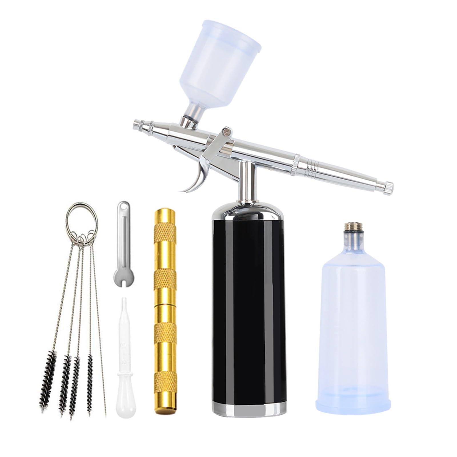 Aerografo con kit compressore Mini 25 Psi 0,3 mm Ugello Trigger Gun Nail Art Design Tattoo Controllo Preciso(METU40 C Black)