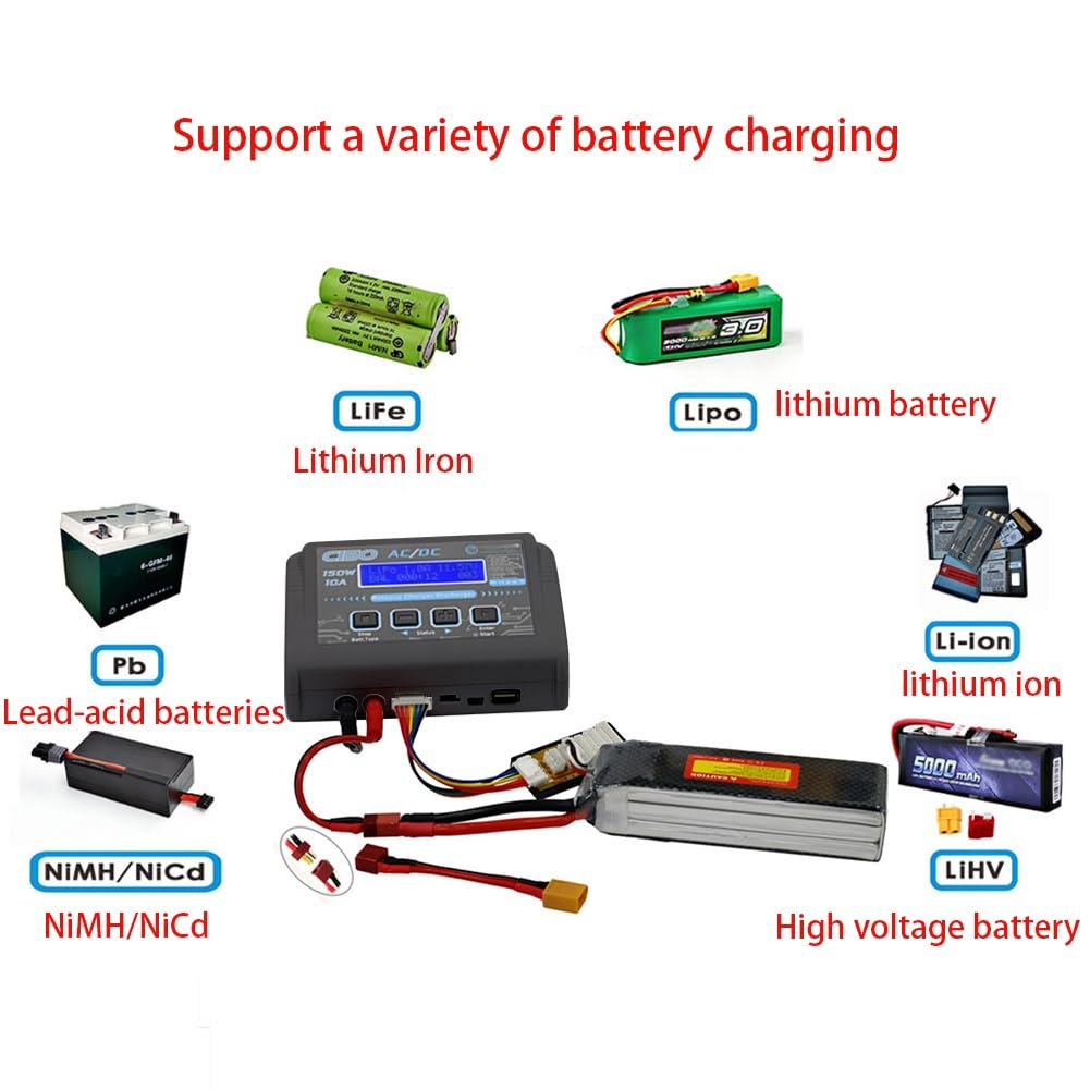Taoke RC Hobby Lipo Balance Charger Cargador de descarga de batería AC/DC 150W 10A 1-6S Compatible con baterías inteligentes NiCd Li-ION Life NiMH LiHV PB