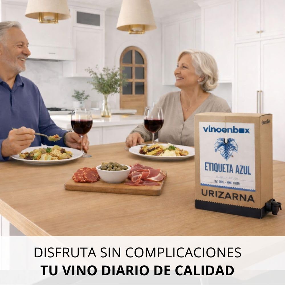 Vinoenbox - Vino Etiqueta Azul Tinto Bag in Box 15L | Crianza 12 meses barrica | Caja con grifo, larga conservación | Ideal para consumo diario (equivale a 20 bot.)