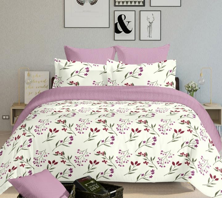 Image of Super Bedzz by Prihaal Decor Cotton Double Size Bedsheet with 2 Pillow Cover Size:108x108 (Pink 6) bedsheet for Double Bed, Cotton Double bedsheet, Suitable for Bedroom, Gift Set