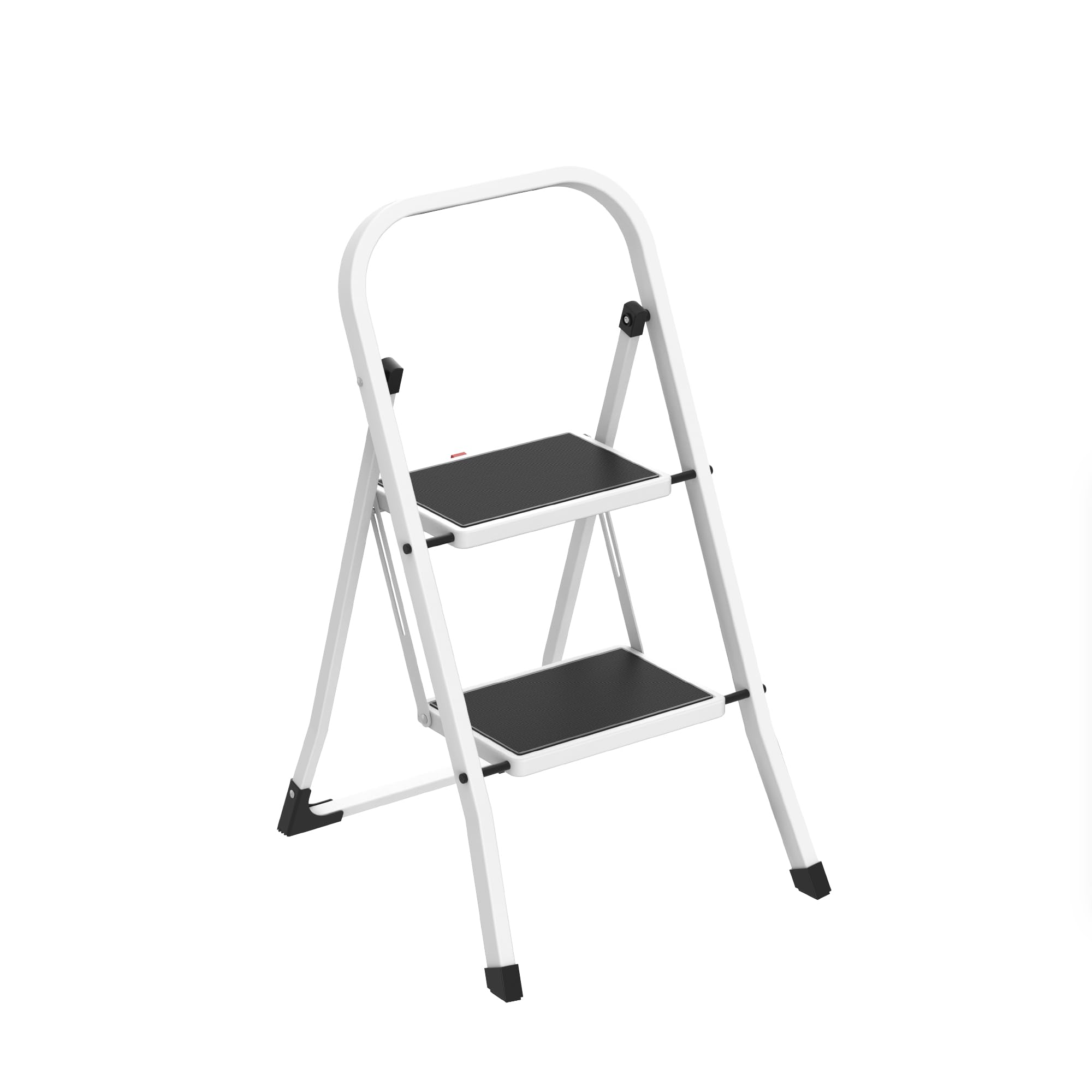 Amig Escalera Plegable 2 Peldaños Acero Blanca 82x52x42 cm | Pestaña para plegado fácil. Resistente y con peldaños antideslizantes. Facilita el acceso a zonas elevadas.
