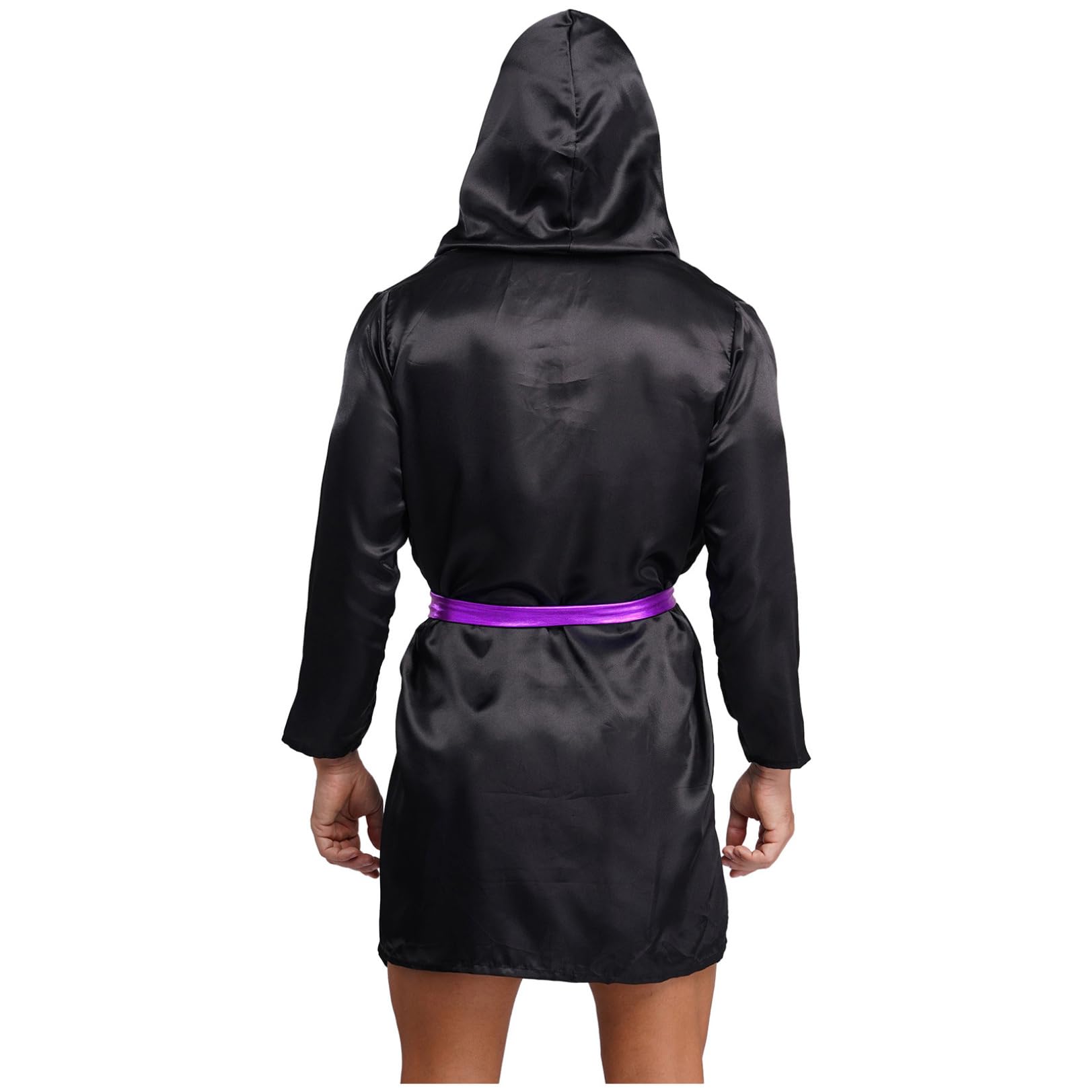 renvena Disfraz de boxeador para hombre, bata de satén, kimono, bata con capucha, cinturón metálico, adulto, deportista, disfraz de artes marciales