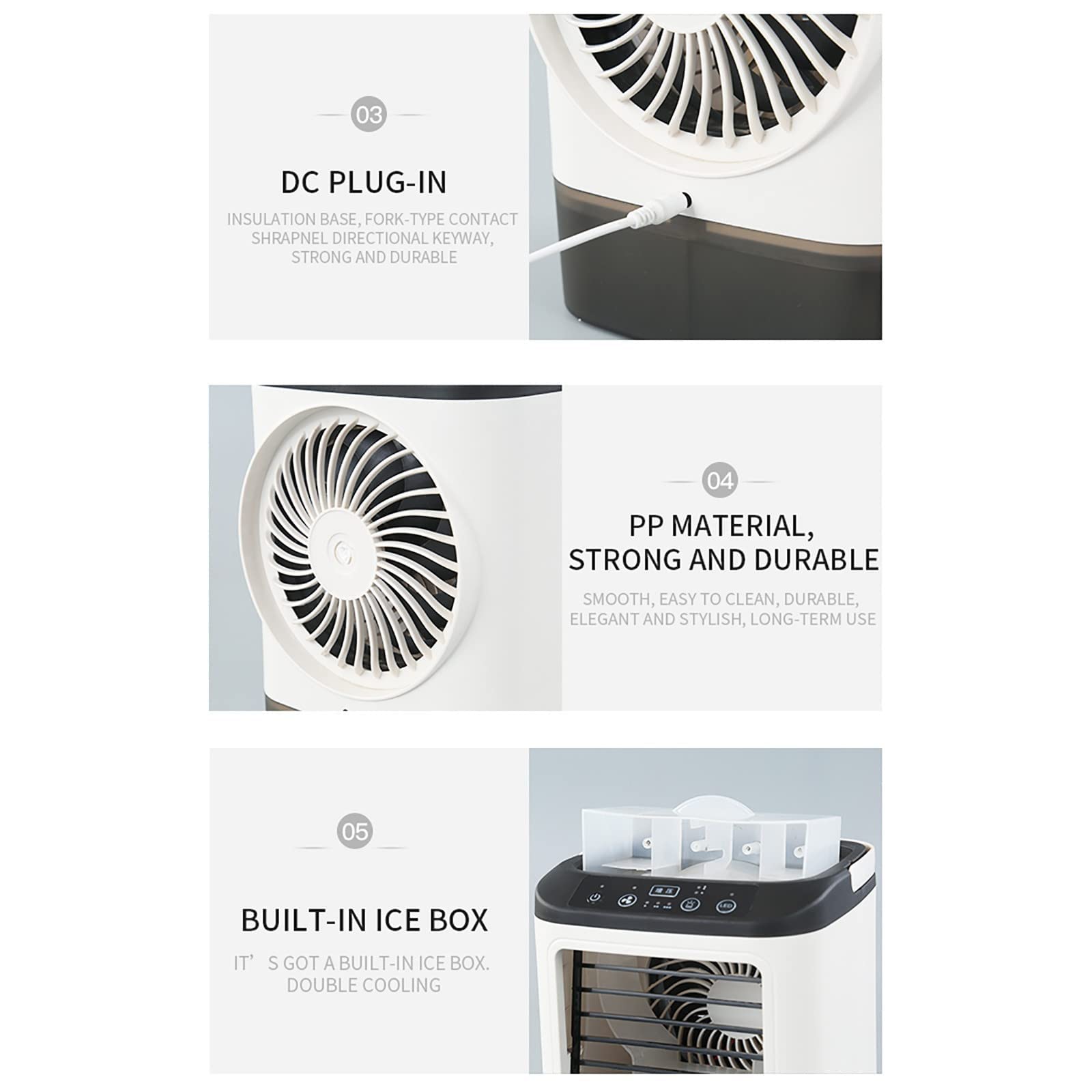 Climatiseur Mobile 2026 sans Évacuation, 4 Vitesses, avec Moule à Glaçons, Brumisation, LED 7 Couleurs et Réservoir 900 ml – Rafraîchisseur d'Air Silencieux (Blanc)