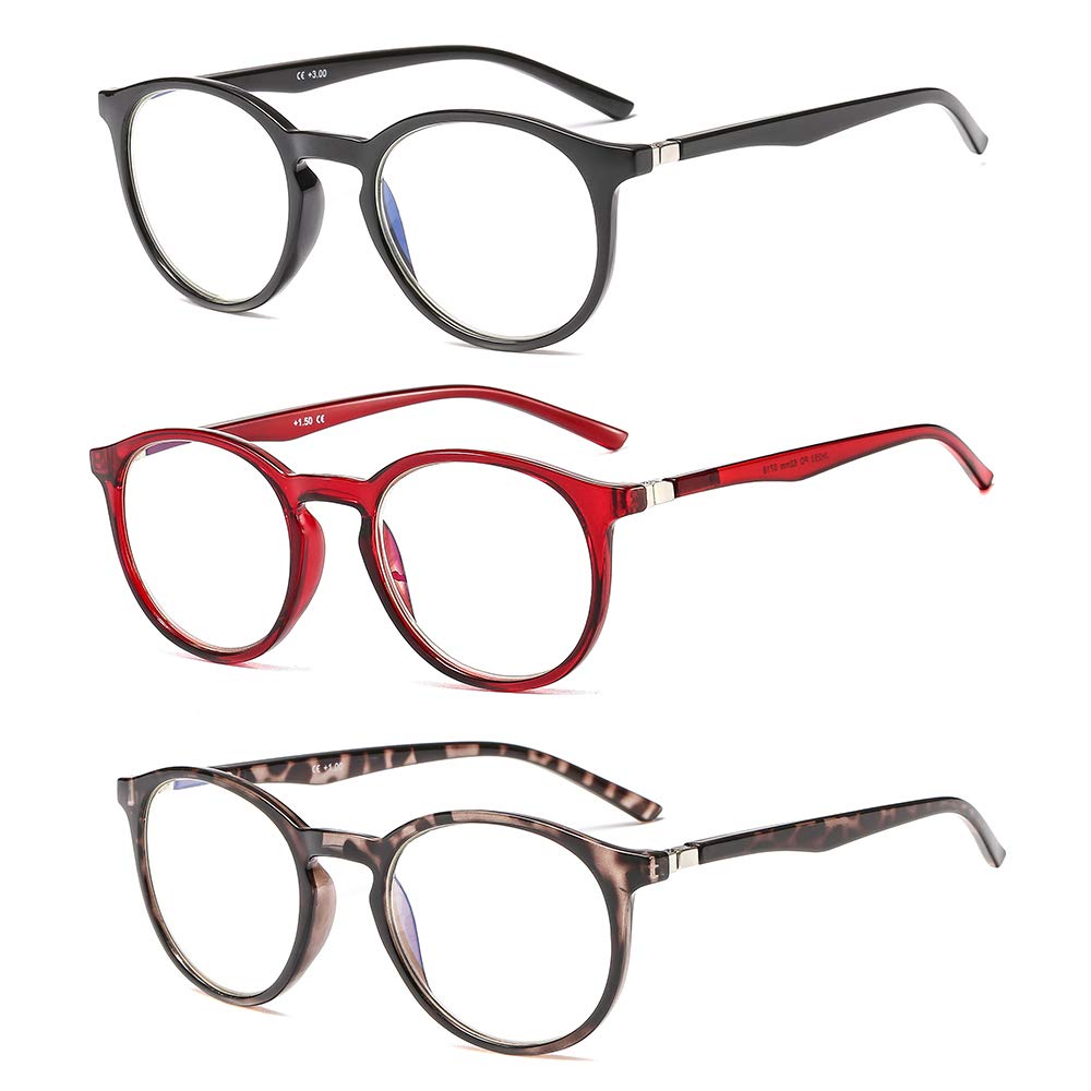 Suertree Black+Tortoise+Red Anti-Blue Computer Reading Glasses, Blue Light Blocking Glasses Anti Eyestrain Glasses Gaming Eyewear Vision Care Anti Glare Reader For Pc Laptop Gamer Jh250