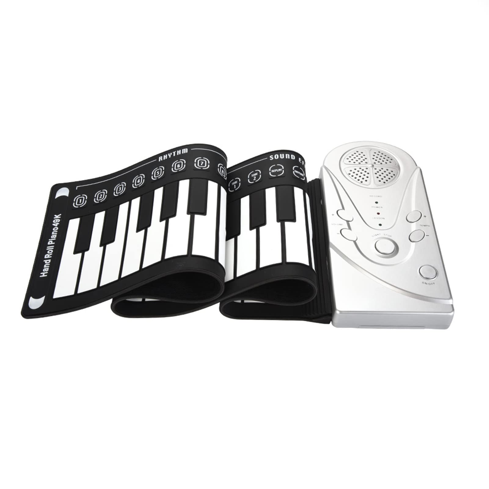 Asixxsix Roll Up Piano, 49-klawiszowe Przenośne Pianino Lekki materiał Silikonowy Wbudowany Głośnik 6 Utworów Demonstracyjnych 16 Barw Pianino Elektroniczne z Gniazdem 3,5 Mm dla Dzieci (SILVER)