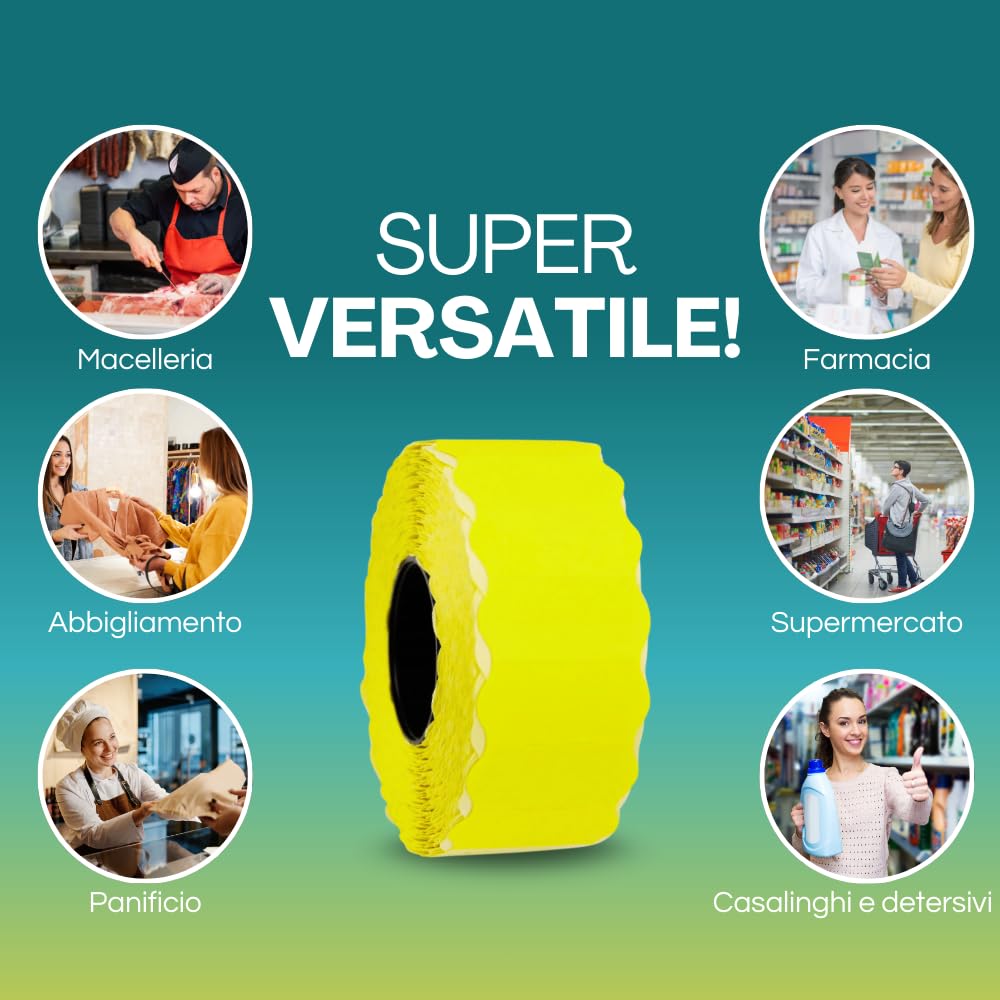 Virsus 18 Rotolini di Etichette per Prezzatrice segnaprezzo fluo, misura 26x12 mm, rotoli da 1500 etichette per un totale di 27000 pezzi