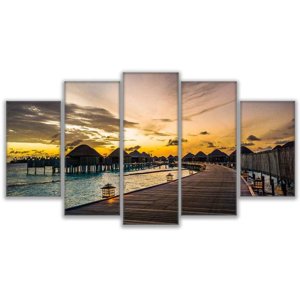 Impresiones sobre Lienzo Cuadro En Lienzo HD Decoración para El Hogar Cartel 5 Piezas Paradise Pier Sunset Dawn Broken Bridge Seascape Painting Living Room Animal Fotos
