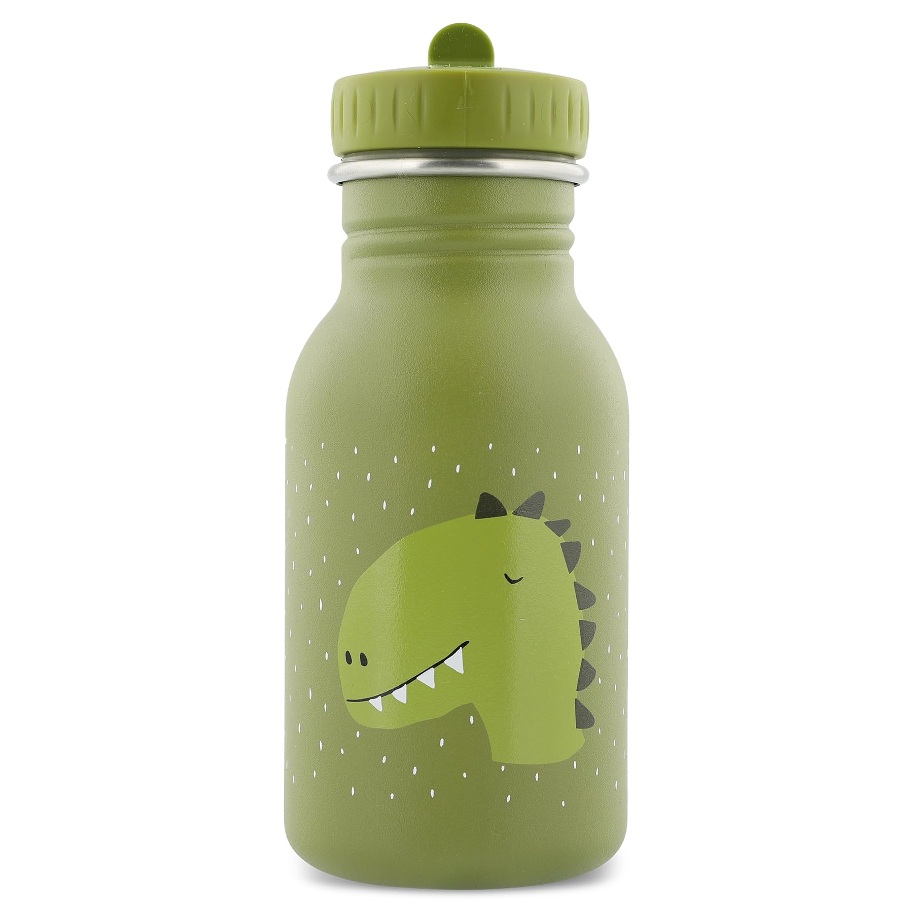 Trixie Baby Stainless Steel Drinking Bottle, 350ml/500ml, leak-proof, with carrying cord, slim shape for little hands, shatterproof, from 3 years (Mr. Dino, 350ml)