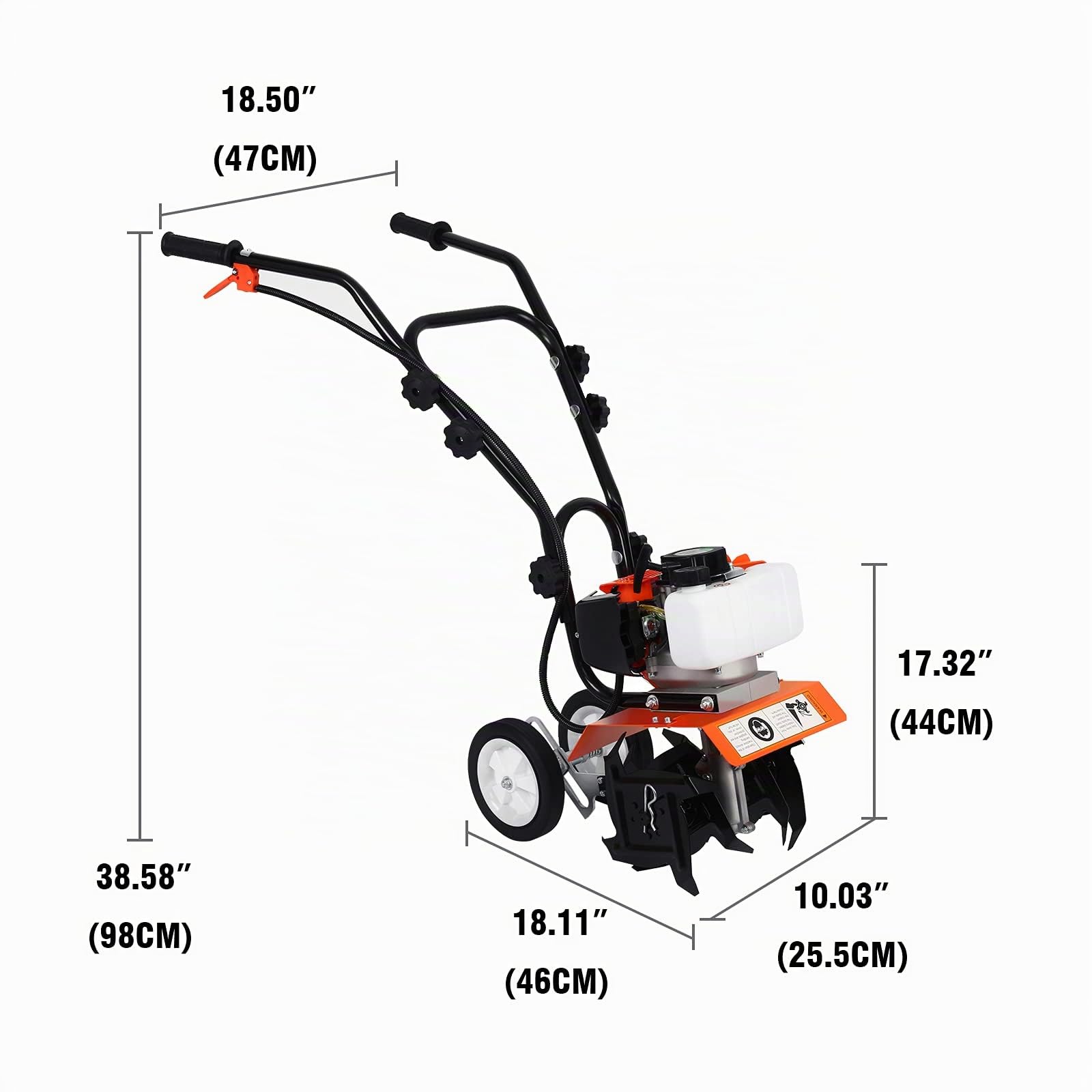 52CC Motoculteur Thermique Essence, Léger 2 Temps Cultivateur Motoculteur, Petite Taille Motobineuse Essence avec Moteur Puissant, Facile à démarrer et à Utiliser, Cultivateur à Roue