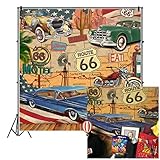 AOFOTO 7x7ft Vintage Car Route 66 Backdrop Retro Motel Poster Photography Background Classic Signs O
