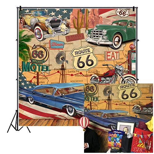 Aofoto 7X7Ft Vintage Car Route 66 Backdrop Retro Motel Poster Photography Background Classic Signs Old Filling Station Tire Service Historic Motor Vehicle American Photo Studio Props Vinyl Wallpaper #TOP2